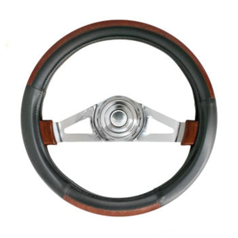 20 deluxe steering wheel cover – black w/dark wood trim
