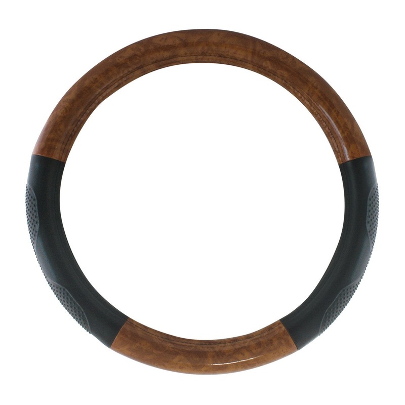 20 deluxe steering wheel cover – black w/dark wood trim and hand grips