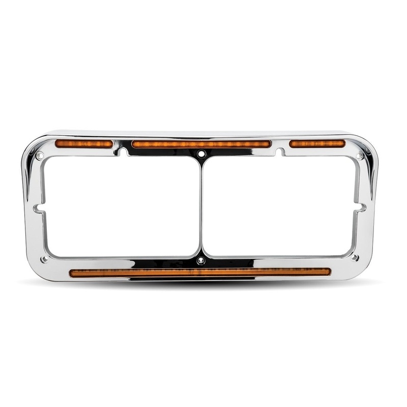Flatline chrome plastic dual rectangular headlight bezel w/amber LED turn signals