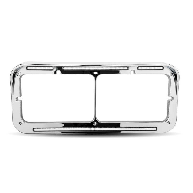 Flatline chrome plastic dual rectangular headlight bezel w/White LED turn signals