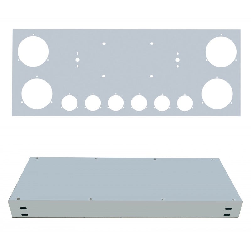 12 stainless steel rear center panel w/4 round 4 and 6 round 2 light holes