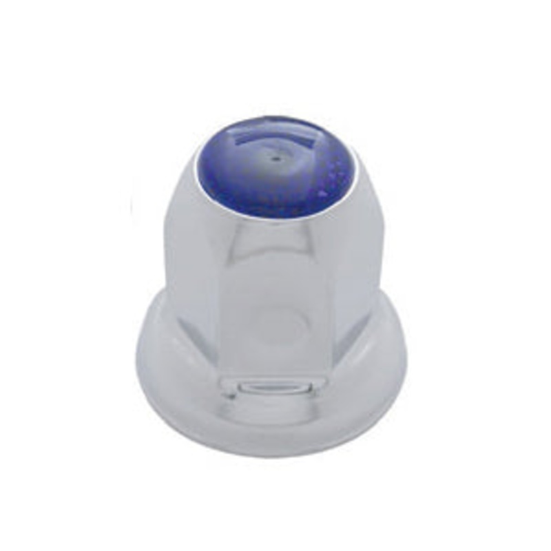 33mm chrome steel lugnut cover w/flange and reflector – Blue