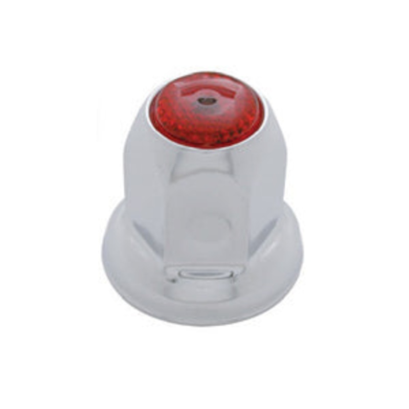 33mm chrome steel lugnut cover w/flange and reflector – Red
