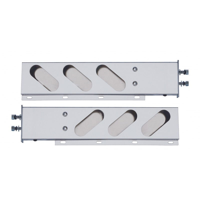 Chrome mudflap hangers w/6 slanted oval light holes – PAIR