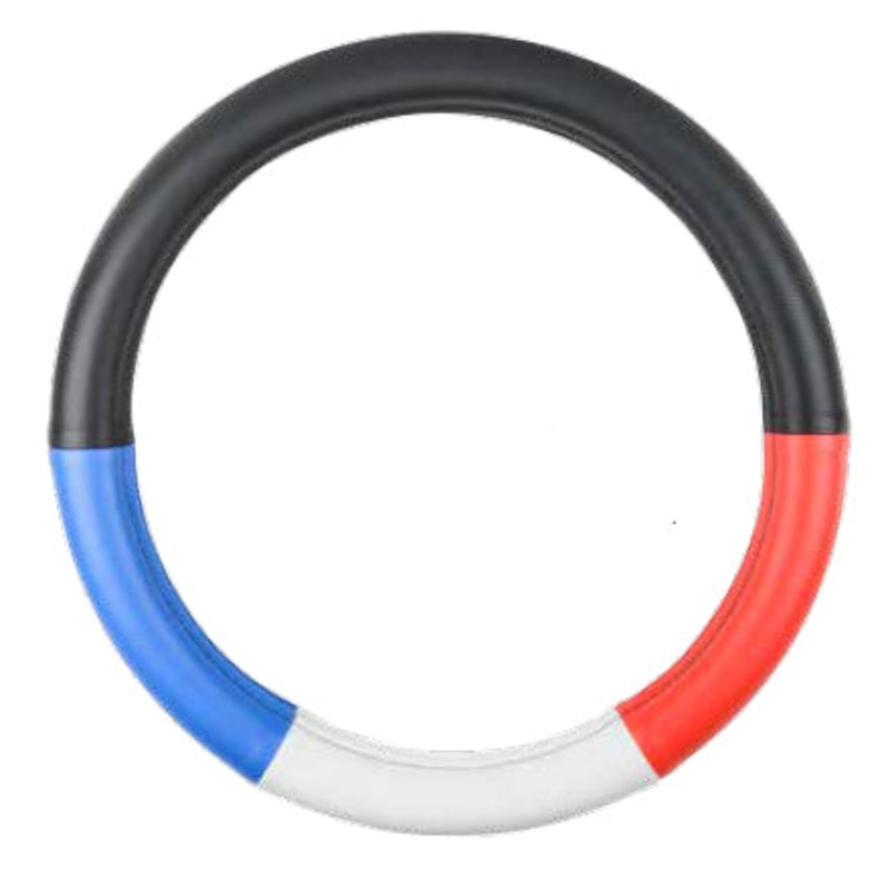 18 deluxe steering wheel cover – half black w/red, white, and blue