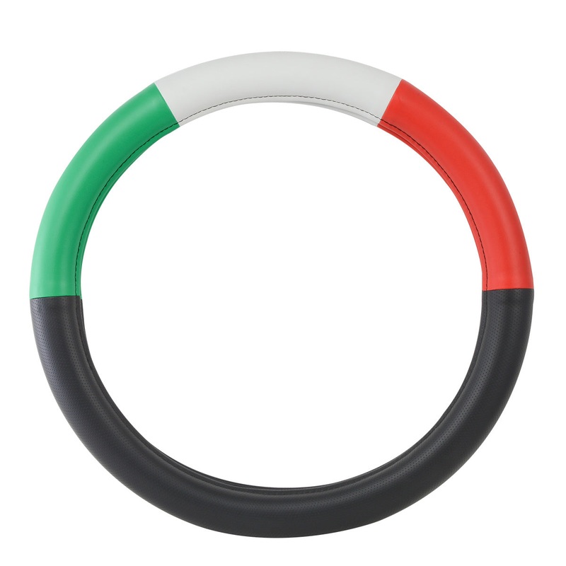 18 deluxe steering wheel cover – half black w/red, white, and green