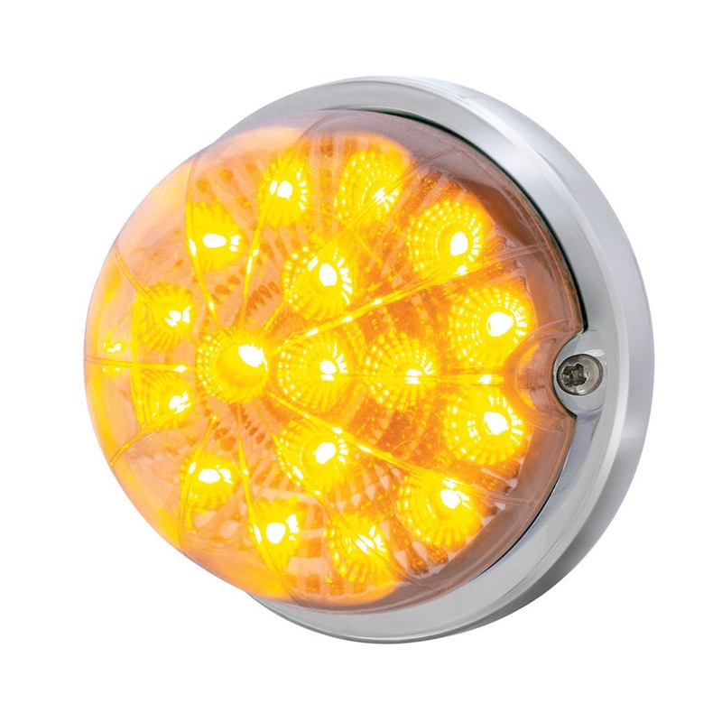 Amber 17 diode LED cab light-style turn signal w/reflector and stainless steel bezel – CLEAR lens