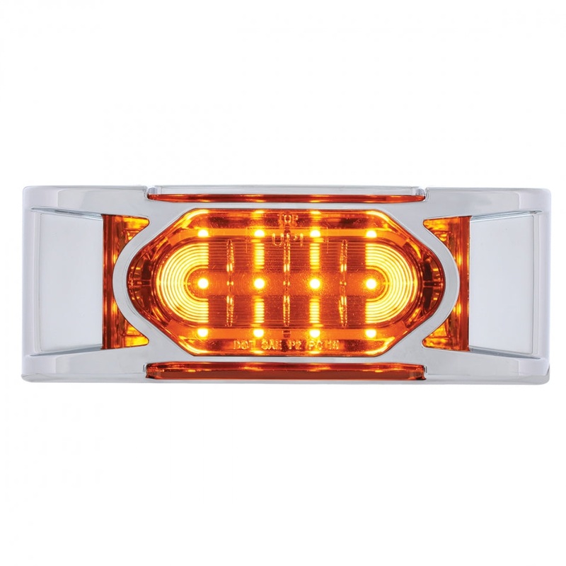 Amber 2 x 6 rectangular 16 diode LED marker light w/reflector, chrome bezel