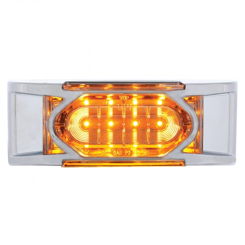 Amber 2 x 6 rectangular 16 diode LED marker light w/reflector, chrome bezel – CLEAR lens