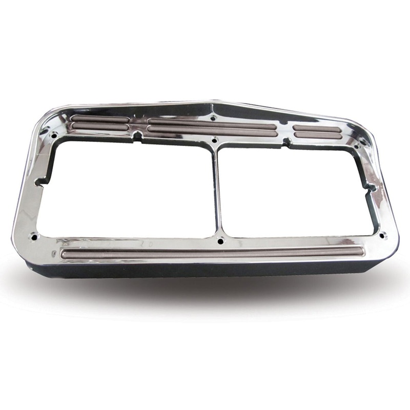 Dual Revolution Flatline chrome plastic dual rectangular headlight bezel w/amber/blue LED lights – CLEAR lens