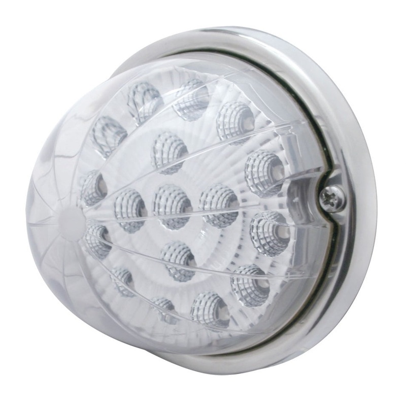 Red 17 diode LED cab light-style turn signal w/reflector and stainless steel bezel – CLEAR lens