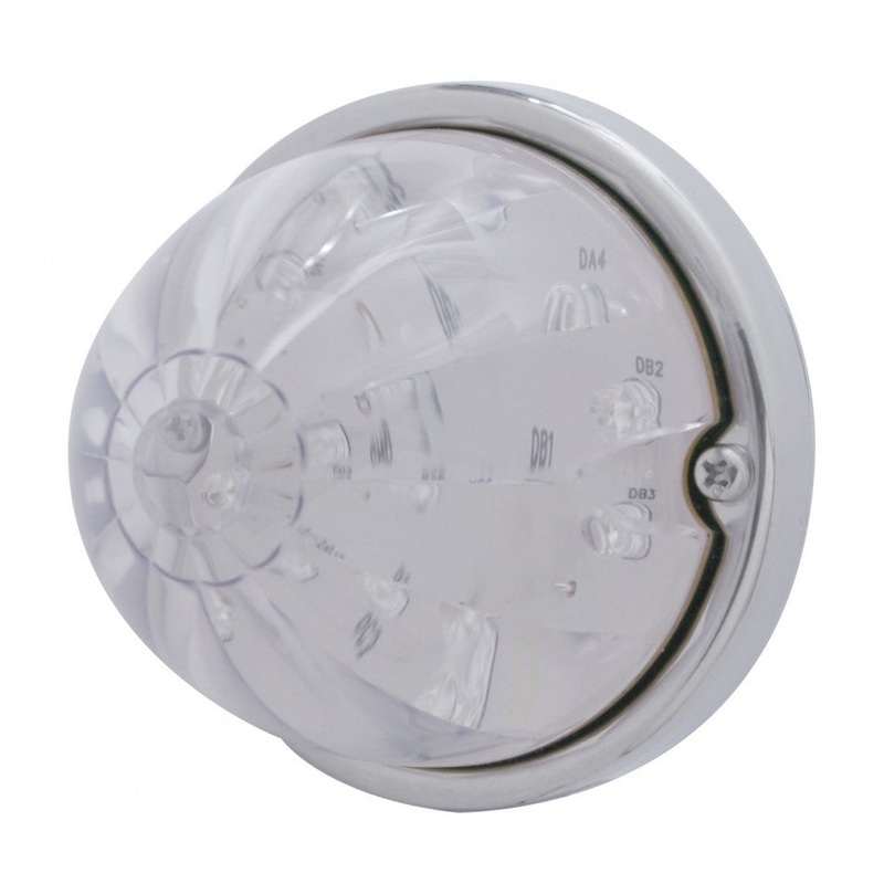 Red 17 diode LED cab light-style turn signal w/stainless steel bezel – CLEAR lens