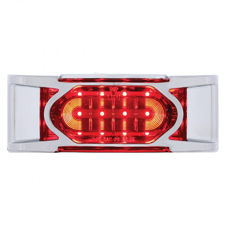 Red 2 x 6 rectangular 16 diode LED marker light w/reflector, chrome bezel