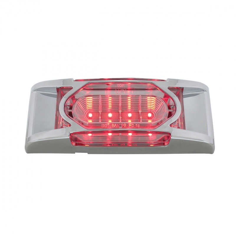 Red 2 x 6 rectangular 16 diode LED marker light w/reflector, chrome bezel – CLEAR lens