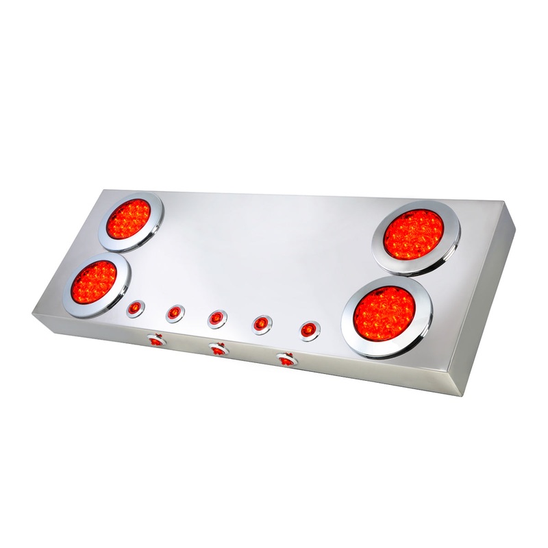 Stainless steel rear center panel w/Fleet 4 round red LED lights and mini-button LED lights w/under glow effect and backing plate
