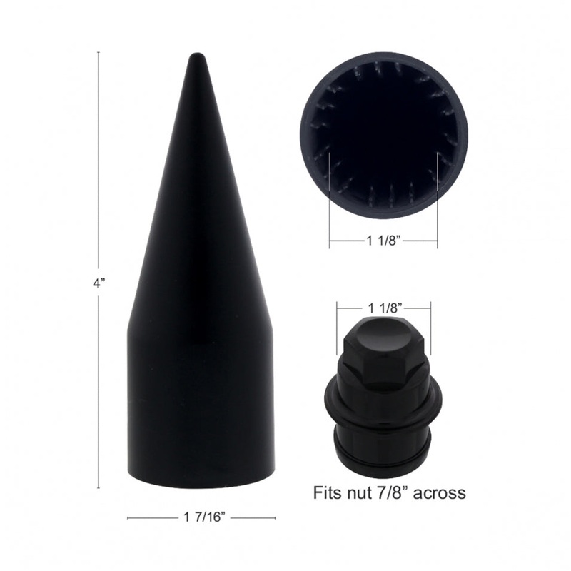 7/8 black plastic push-on extra-long spike lugnut cover – SINGLE, 4 tall