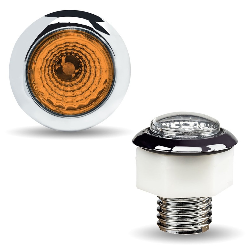 Amber 1 mini button single-diode LED turn signal light w/reflector, threaded back