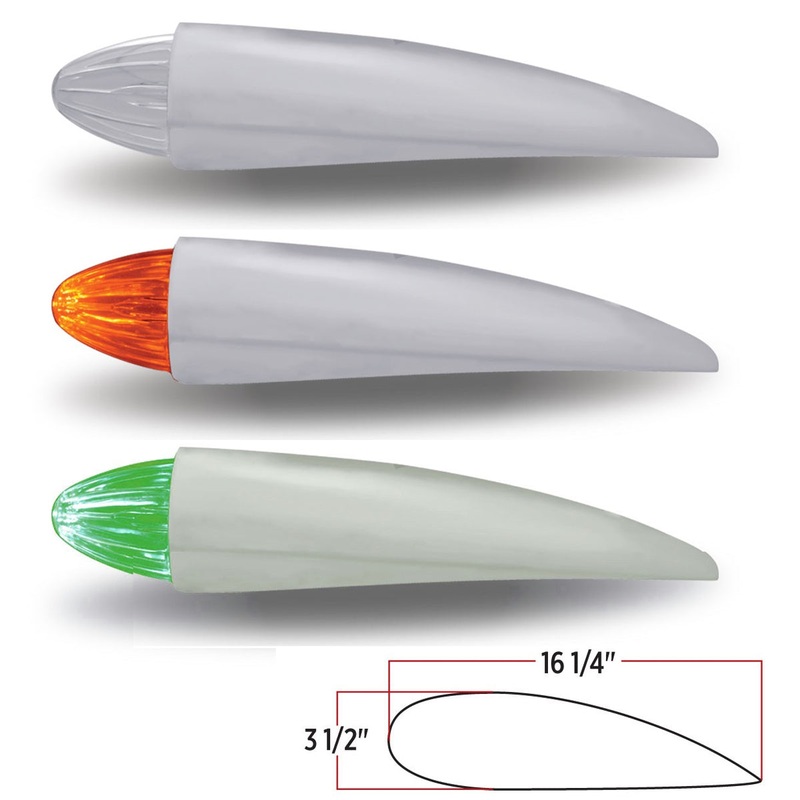 Dual Revolution Amber/Green 19 diode Grakon 1000-style LED torpedo cab light w/chrome housing – CLEAR lens