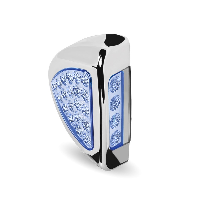 Dual Revolution Peterbilt 379 Amber/Blue 24 diode LED marker/turn signal/auxiliary light w/chrome bezel – SINGLE