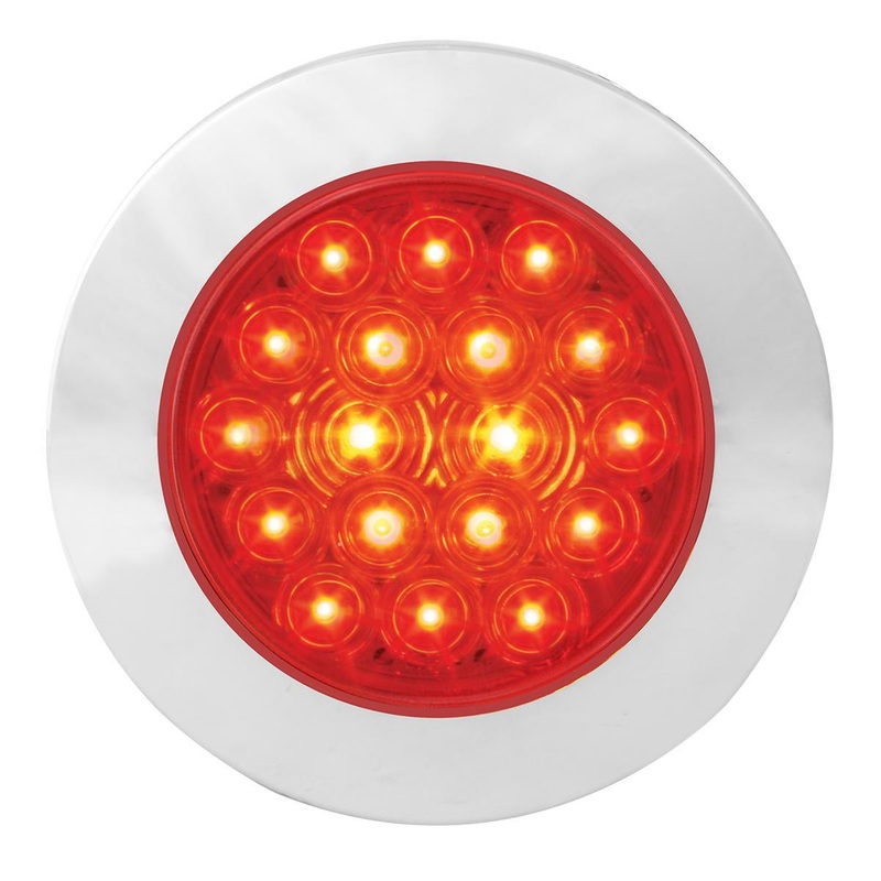 Fleet Red 4 round 18 diode LED surface mount stop/turn/tail light w/Twist N Lock chrome bezel, 3 wires (no plug)