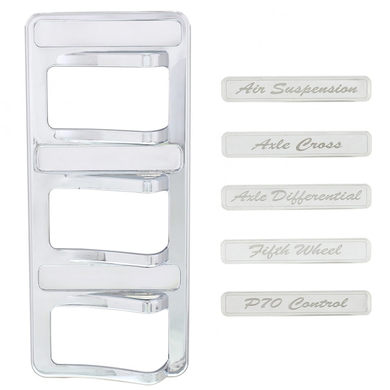 Peterbilt 567/579 chrome plastic rocker switch panel w/stainless steel nameplates – 3 switches