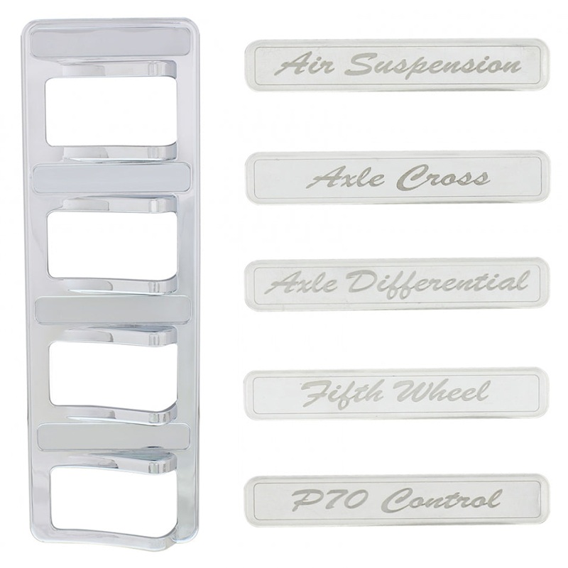 Peterbilt 567/579 chrome plastic rocker switch panel w/stainless steel nameplates – 4 switches
