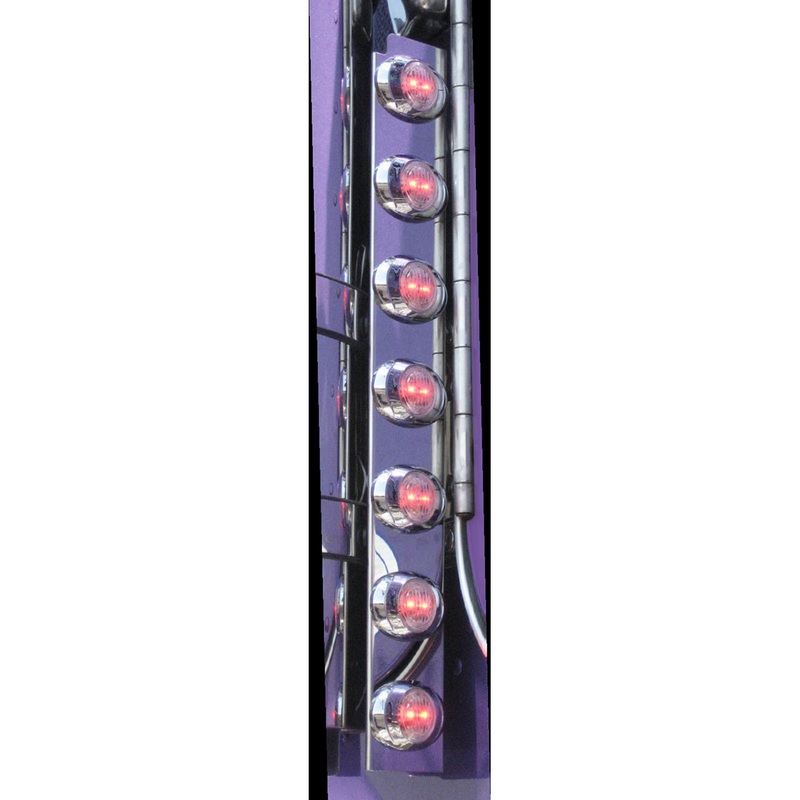 Peterbilt rear 15 diameter air cleaner light brackets with 7 Red M3 LED marker lights – PAIR, CLEAR lens