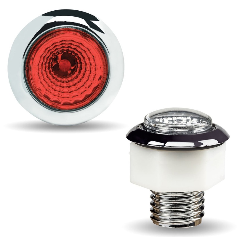 Red 1 mini button single-diode LED turn signal light w/reflector, threaded back