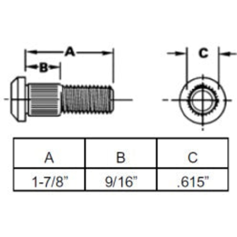1/2-20  WHEEL STUD WITH 1-7/8 INCH UNDER HEAD LENGTH