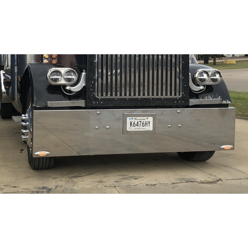 Peterbilt 379 / Freightliner Classic stainless steel single tow pin cover / license plate holder with closed ends