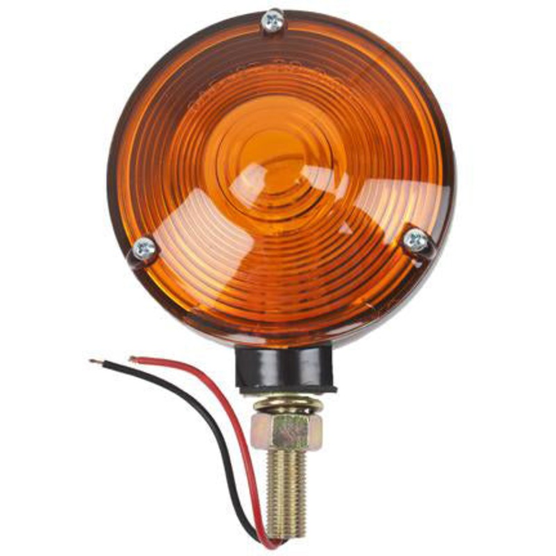 WARNING LIGHT, 12 VOLT, TWO 4 AMBER LENSES, 4-3/4 HIGH, 1/2 DIAMETER STUD MOUNT