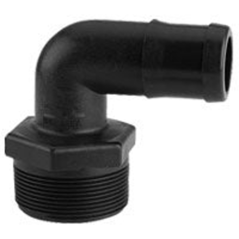 1-1/4 INCH X 1-1/4 INCH MNPT X HOSE BARB  POLY ELBOW – 90