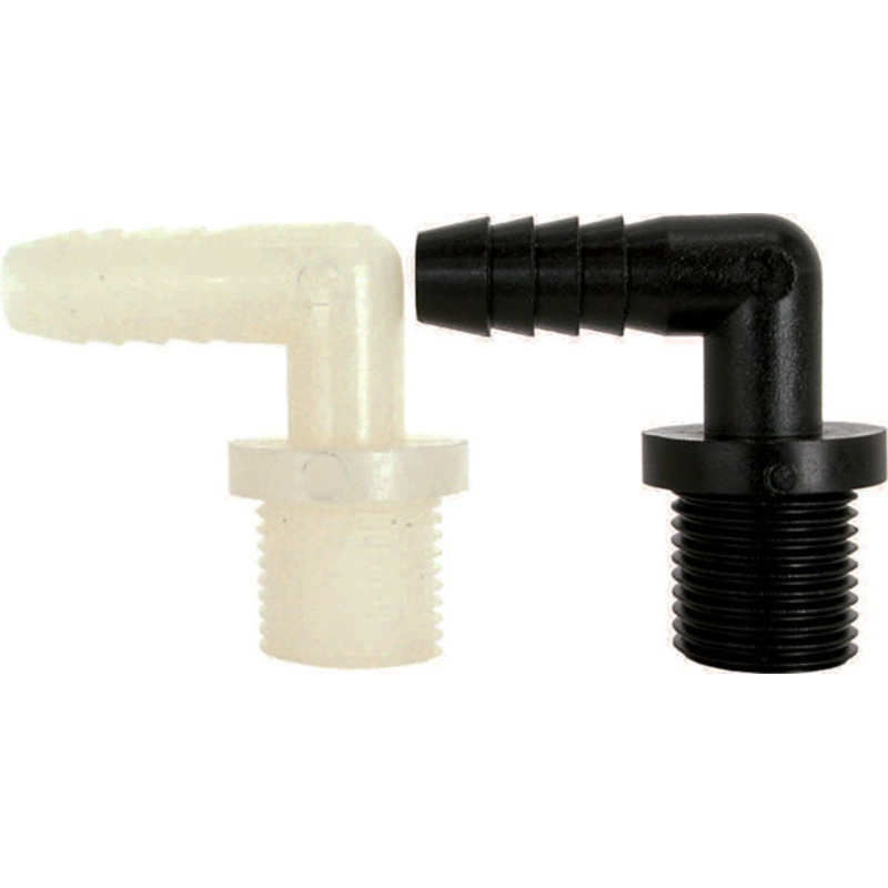 1/4 INCH X 1/4 INCH MNPT X HOSE BARB  POLY ELBOW – 90