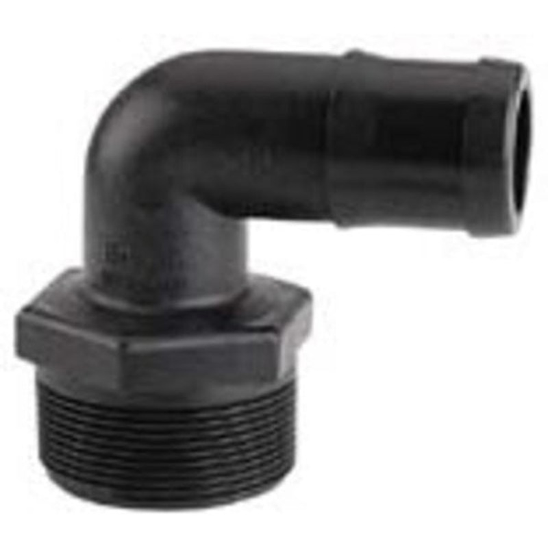 1-1/2 INCH X 1-1/4 INCH MNPT X HOSE BARB  POLY ELBOW – 90