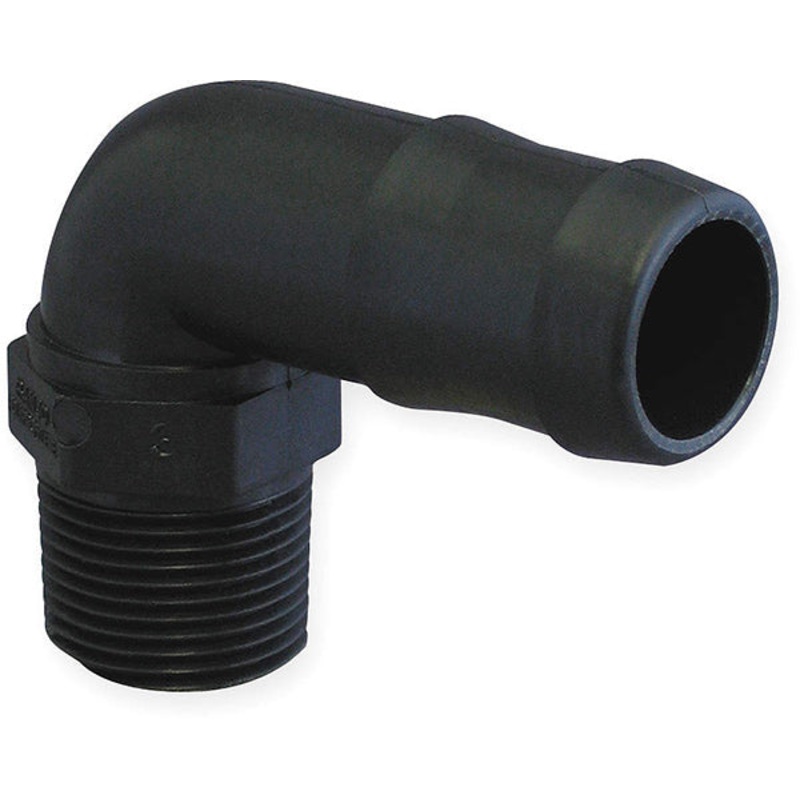 1/4 MALE THREAD X 3/8  HOSE BARB  POLY ELBOW – 90