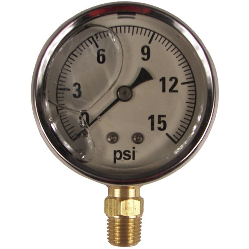 15 PSI LIQUID FILLED  / STAINLESS GAUGE – 2-1/2 DIAMETER