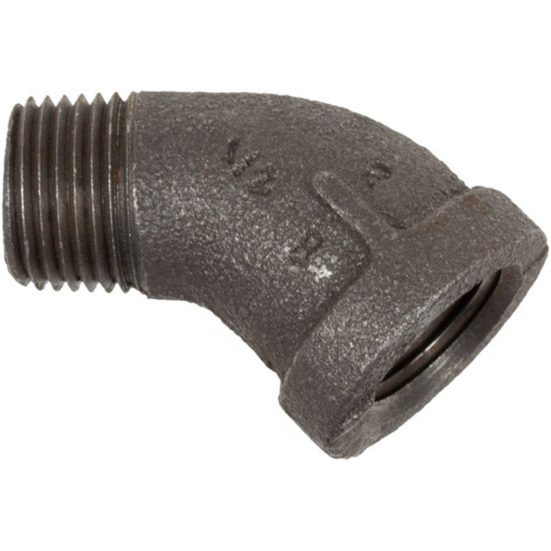 1/2 INCH X 1/2 INCH MNPT X FNPT  BLACK IRON STREET ELBOW – 45