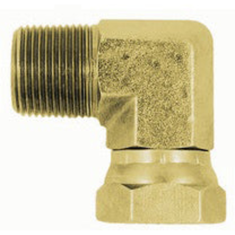Male NPTF to Female NPSM Swivel 90 Elbow with Restrictor