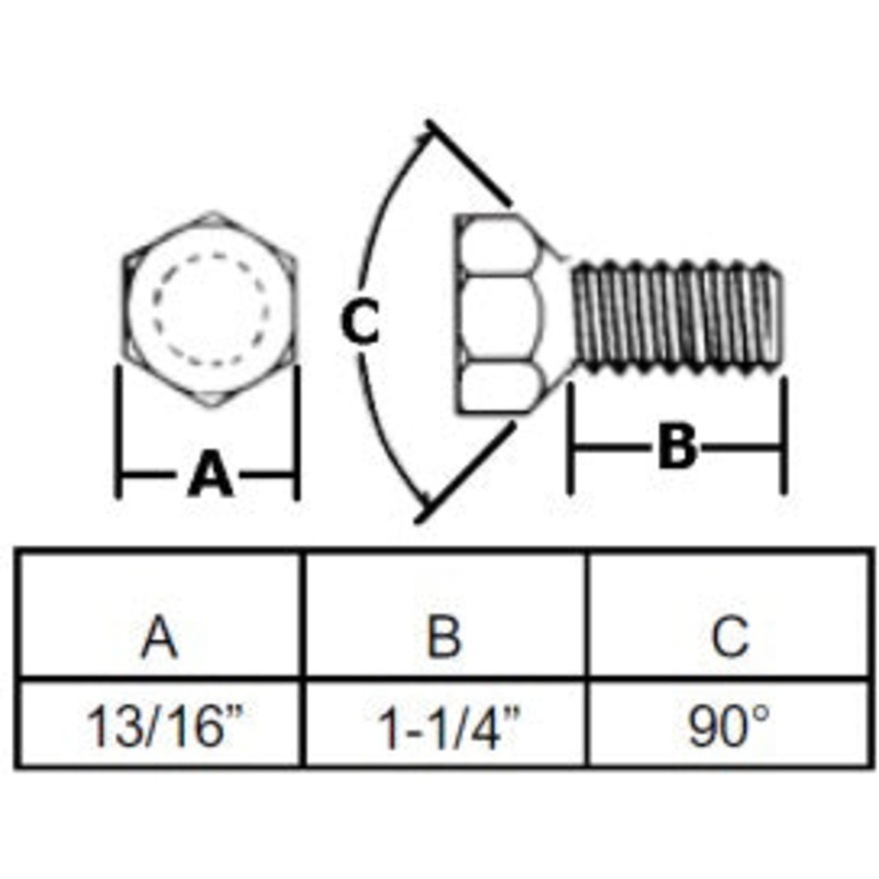 1/2-20  WHEEL BOLT WITH 1-1/4 INCH THREAD LENGTH