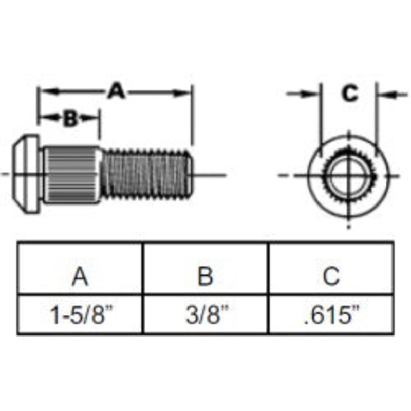 1/2-20  WHEEL STUD WITH 1-5/8 INCH UNDER HEAD LENGTH