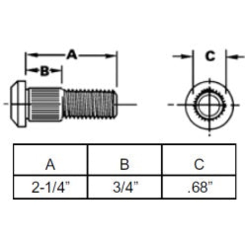 5/8-18  WHEEL STUD WITH 2-1/4 INCH UNDER HEAD LENGTH