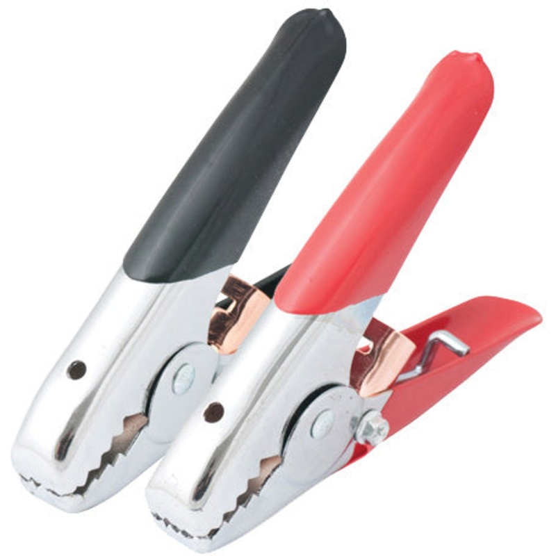 500 AMP PARROT TYPE BOOSTER CABLE CLAMP – RED / BLACK CLAMPS IN CLAMSHELL PACK