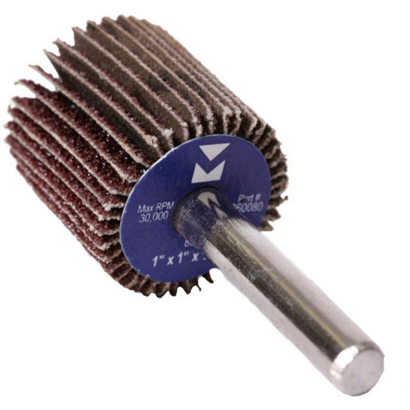 MOUNTED FLAP WHEEL – 1 X 1 WITH 1/4 SHANK – 80 GRIT