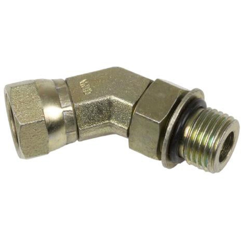 3/8 MALE O-RING BOSS X 3/8 FEMALE PIPE SWIVEL 45 DEG; – NPSM ELBOW – STEEL
