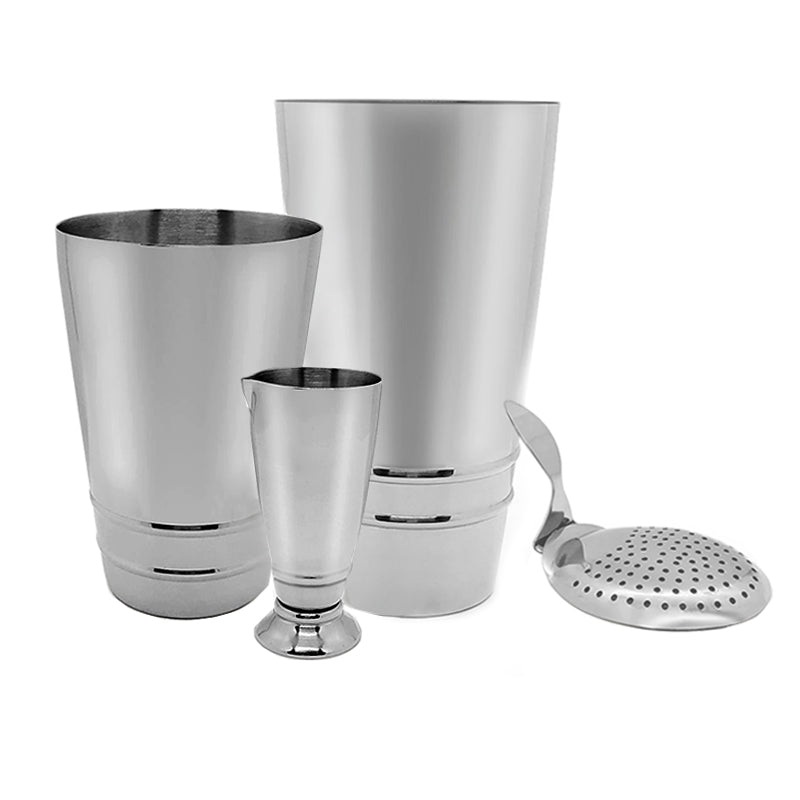 BarConic Stainless Steel Shaker 4 piece Set with Ring Design
