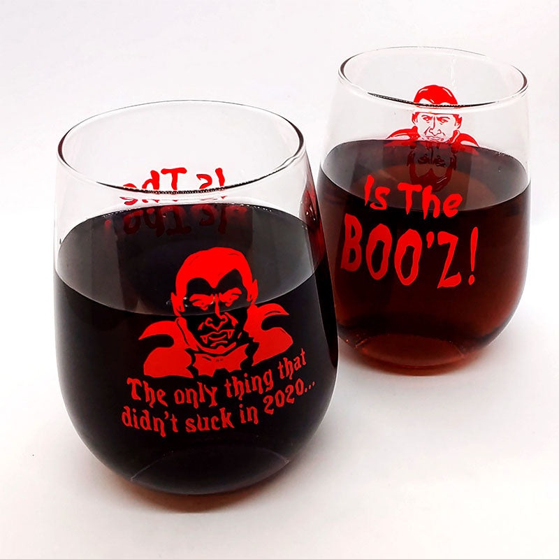 Halloween Stemless Wine Glass – Boo’z 2020 – 17 ounce