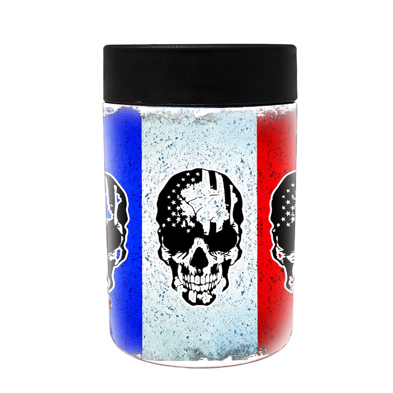 AMERICAN FLAG W/SKULL STAINLESS STEEL CAN AND BOTTLE COOLER – 12 Ounce