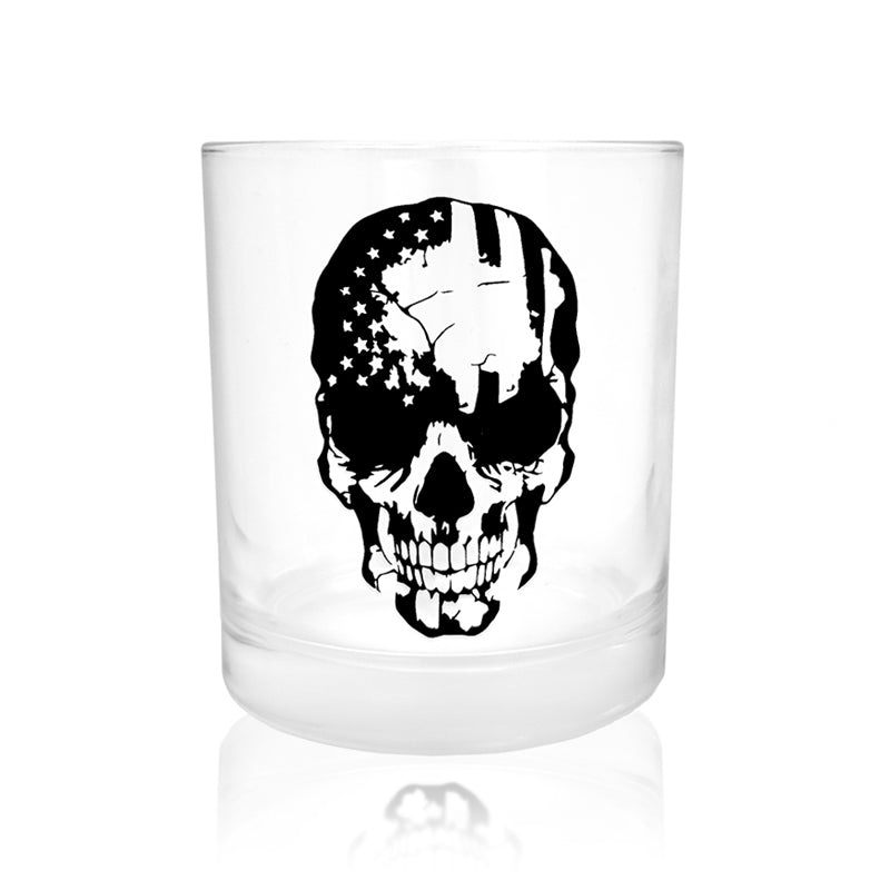 BarConic American Flag Skull Old Fashioned Whiskey Glass – 10 oz