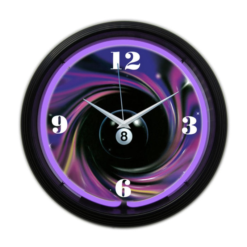 Eight Ball Swirl Neon Clock – 15 Diameter