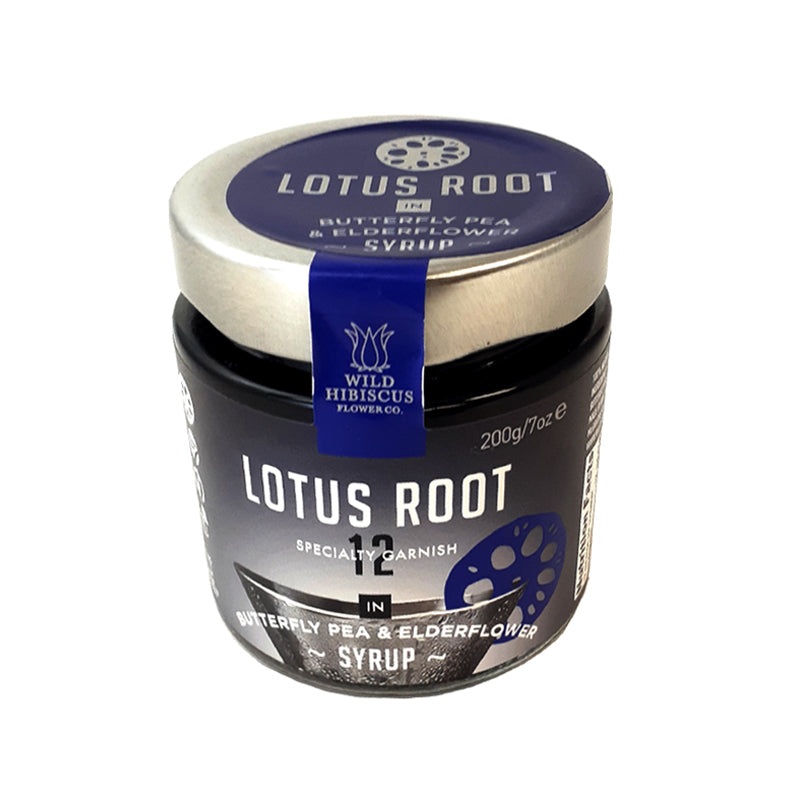 Lotus Root in Butterfly Pea & Elderflower Syrup – 12 Slices
